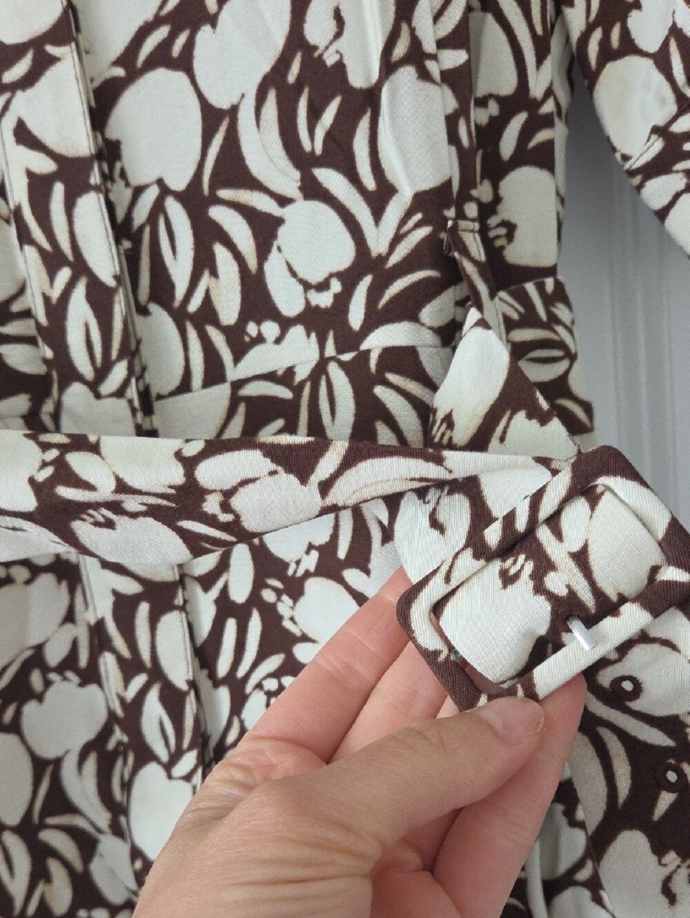 LOFT Cream and Brown Floral Midi Shirt Dress with Tie Waist - Picture 5 of 9